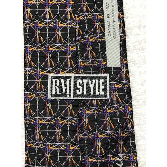 RM Style Ralph Marlin Da Vinci Repeat Novelty Necktie Tie 100% Silk - Picture 3 of 8